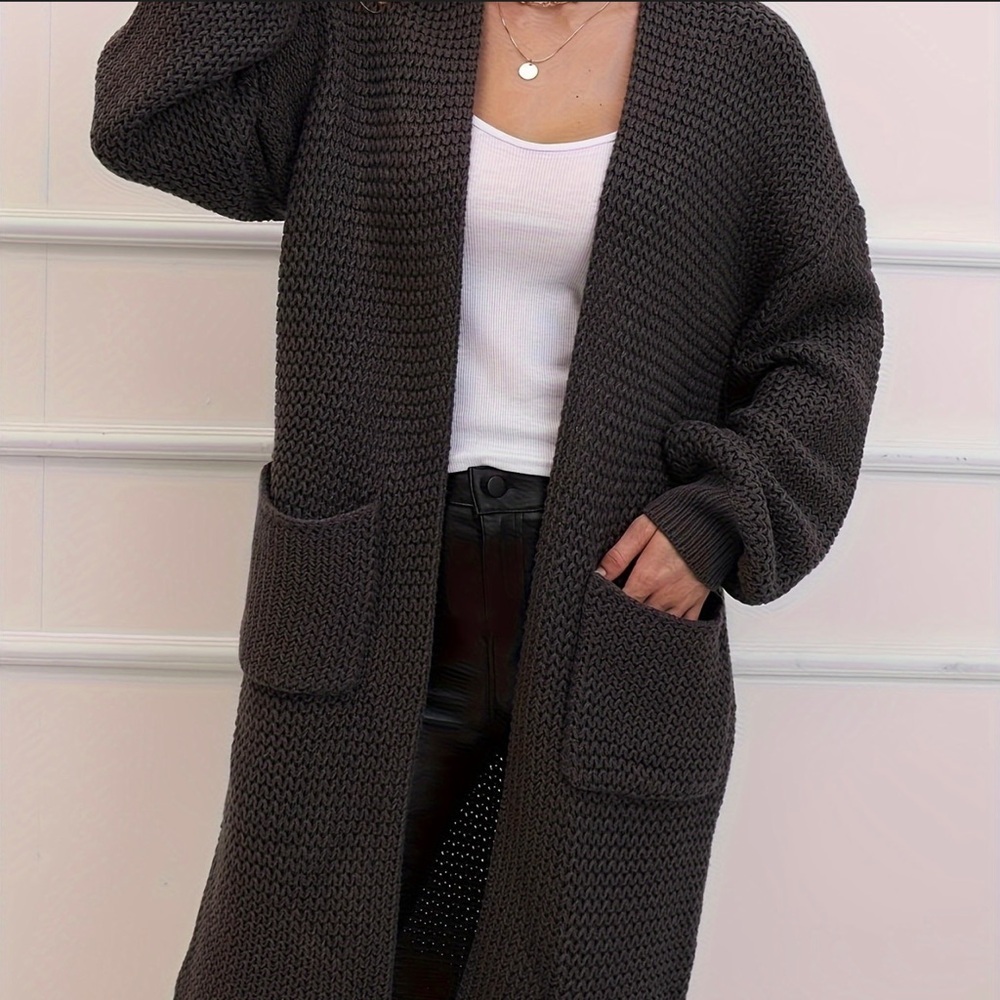 NWOT Charcoal Gray Slouchy Cable Knit Sweater Duster Baggy Loose Grey Cardigan S